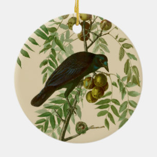 Décoration En Céramique Impression d'oiseau Grackle Violet d'Audubon Botan