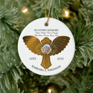 Décoration En Céramique In Love Memory Photo Keepsaké Croix avec ailes