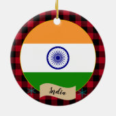 Décoration En Céramique Inde, Plaid de buffle rouge et drapeau indien (Dos)