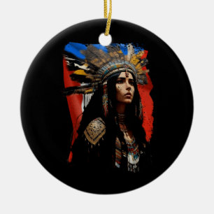 Décoration En Céramique Indigène Taino femme Porto-Rico Drapeau Caraïbes