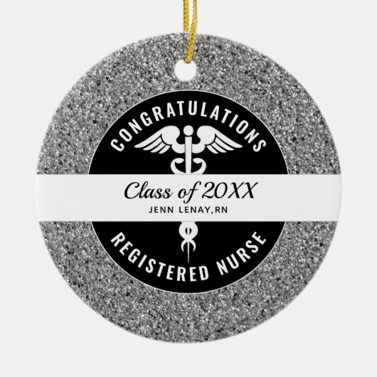 Décoration En Céramique Infirmière diplômée Monogramme de Parties scintill (Devant)