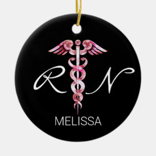 Décoration En Céramique Infirmière Médicale Caduceus Pink Christmas