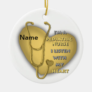 Décoration En Céramique Infirmière pédiatrique du coeur jaune