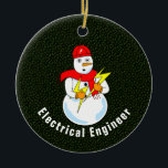 Décoration En Céramique Ingénieur électrique Snowman<br><div class="desc">Un ingénieur électrique éditable texte avec un bonhomme de neige tenant des boulons éclair est une conception d'ingénierie électrique humoristique pour les ingénieurs aux anniversaires, diplômes et jours fériés.</div>
