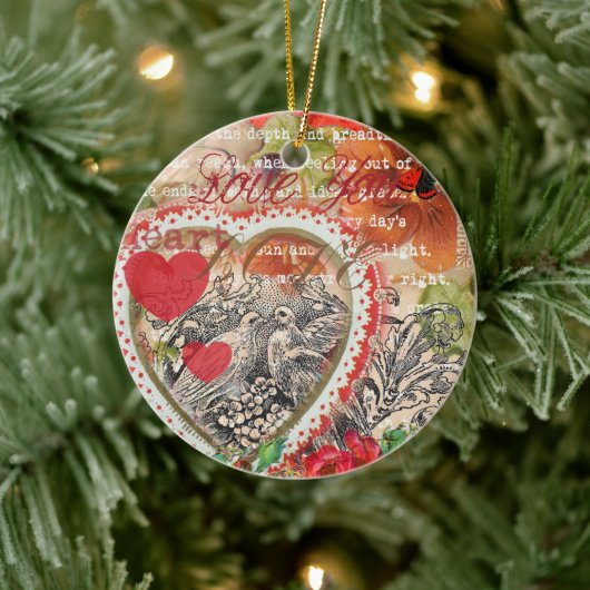 Décoration En Céramique Inséparables Heart Red Art Collage (Arbre)