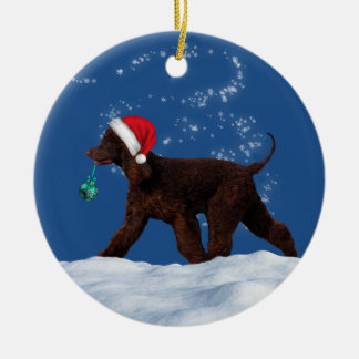 Décoration En Céramique Irish Water Spaniel Père Noël Christmas Orament