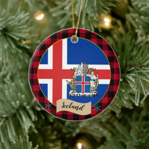 Décoration En Céramique Islande, Plaid de buffle rouge & Drapeau islandais