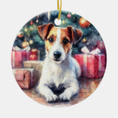 Décoration En Céramique Jack Russell Terrier Aquarelle Scène Noël (Devant)