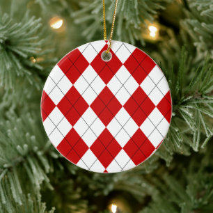 Décoration En Céramique Jacquard preppy Tartan Diamond Plaid Rouge Blanc