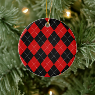 Décoration En Céramique Jacquard preppy Tartan Diamond Plaid Rouge Noir