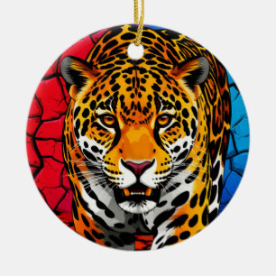 Décoration En Céramique Jaguar sur fond de terre fissurée