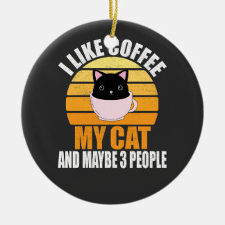 Décoration En Céramique J'Aime Le Café Mon Chat Et Peut-Être 3 Personnes