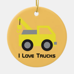 Décoration En Céramique J'aime les camions, véhicule jaune mignon pour des
