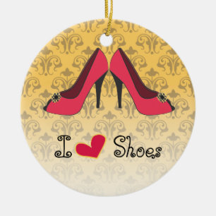 Décoration En Céramique J'aime l'ornement de Noël de chaussures