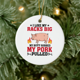 Décoration En Céramique J'aime Mes Râteliers Gros BBQ, Citation Porc Fessi