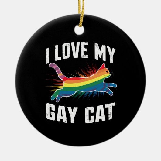 Décoration En Céramique J'Aime Mon Chat Gay Funny Rainbow Pride Lgbt (Devant)