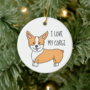 Décoration En Céramique J'aime mon Corgi Noël