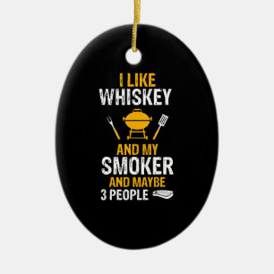 Décoration En Céramique J'Aime Whiskey My Smoke 3 personnes Funny BBBQ