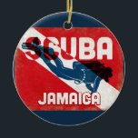 Décoration En Céramique Jamaïque Scuba Diver - Blue Retro<br><div class="desc">Jamaïque Caraïbes plongée sous-marine design. Un style vintage rétro arrière - plan drapeau rouge avec plongeur bleu marine.</div>