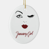 Décoration En Céramique Janvier Fille Yeux mignonnes lèvres rouges Wink An (Droite)