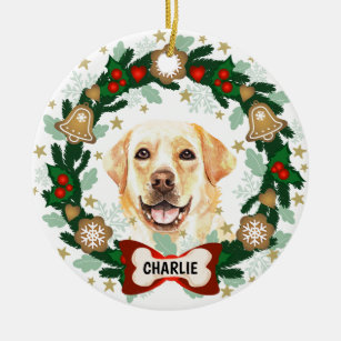 Décoration En Céramique Jaune Labrador Retriever Noël Cookie Wreath