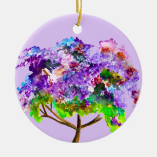 Décoration En Céramique Jaune violette arbre aquarelle art