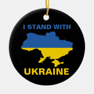 Décoration En Céramique Je me tiens avec l'Ukraine drapeau et carte ukrain