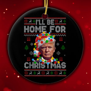 Décoration En Céramique Je serai à la maison pour Noël   Drôle Père Noël T