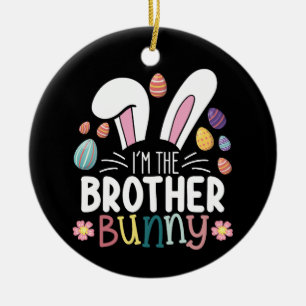 Décoration En Céramique Je suis le frère lapin Pâques tenue de famille ass