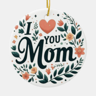 Décoration En Céramique Je t'aime maman - Couronne florale cœur