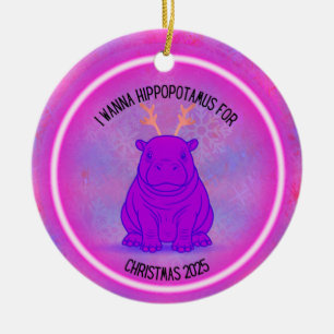 Décoration En Céramique Je veux un hippopotame pour Noël - Violet