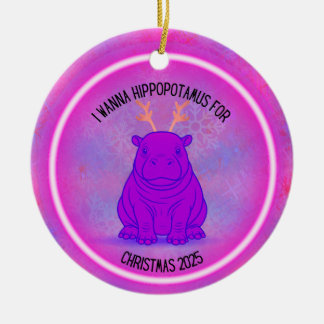 Décoration En Céramique Je veux un hippopotame pour Noël - Violet