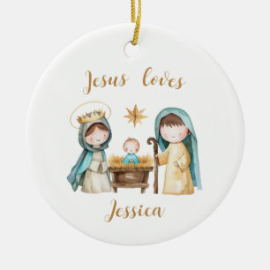 Décoration En Céramique Jésus aime la scène de la Nativité avec le nom de
