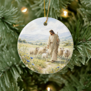 Décoration En Céramique Jésus Bon Berger Fleur Sauvage Aquarelle