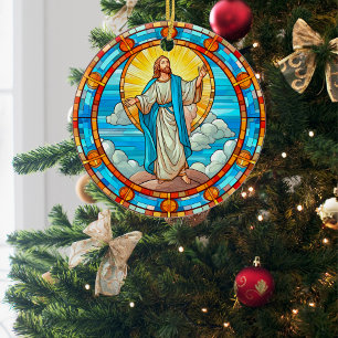 Décoration En Céramique Jésus Divin Vitrail de Noël