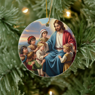 Décoration En Céramique Jésus entouré d'enfants