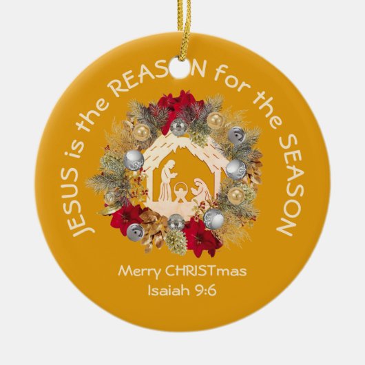 Décoration En Céramique JÉSUS EST LA RAISON DE Noël Jaune chrétien (Devant)
