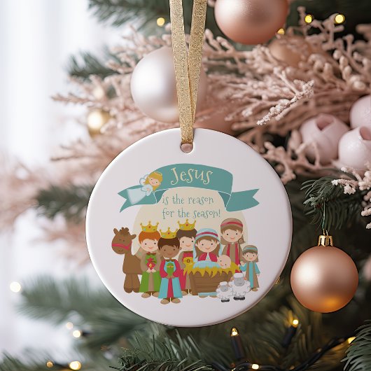 Décoration En Céramique "Jésus est la raison" Scène de Nativité
