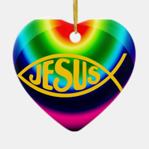 DÉCORATION EN CÉRAMIQUE JÉSUS FISH ICHTHYS CHRIST RAINBOW