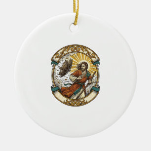Décoration En Céramique Jésus Parapluie Cassé Retourné Par Le Vent Orageux
