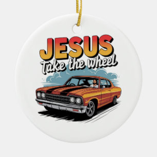 Décoration En Céramique Jesus Prend le Volant Voiture Musclée Vintage
