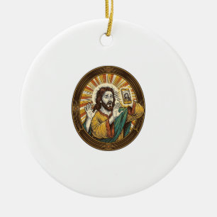 Décoration En Céramique Jesus Selfie Accidentel avec la Caméra Frontale et
