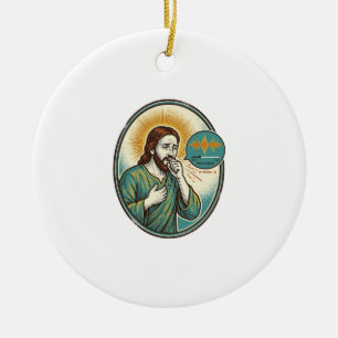 Décoration En Céramique Jésus toussant au milieu d'un message audio vocal