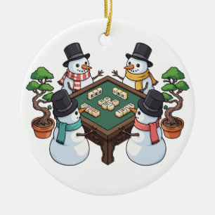 Décoration En Céramique Jeu chinois de mahjong drôle de Noël bonhommes de