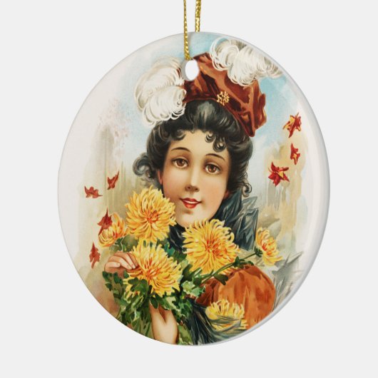 Décoration En Céramique Jeune femme avec chrysanthèmes jaunes (Gauche)