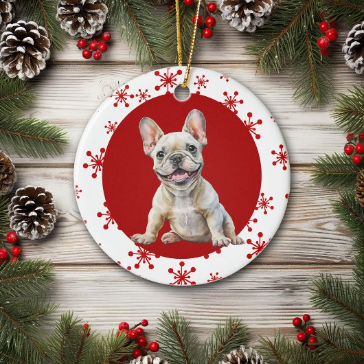 Décoration En Céramique Joie de Vivre Bouledogue Français Rouge Flocon de