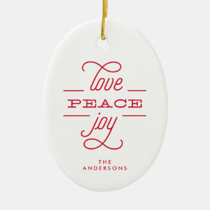 Décoration En Céramique JOIE PAIX AMOUR Noël Blanc Fêtes de fin d'année