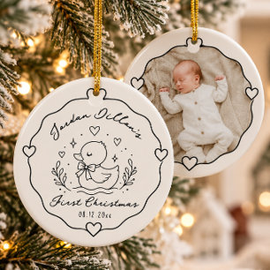 Décoration En Céramique Joli bébé canard Premier Noël Photo Nom