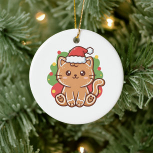 Décoration En Céramique Joli Biscuit en Pain d'Épice Chat de Noël en Carto