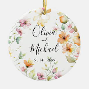 Décoration En Céramique Joli Boho Orange rose Aquarelle Fleurs sauvages